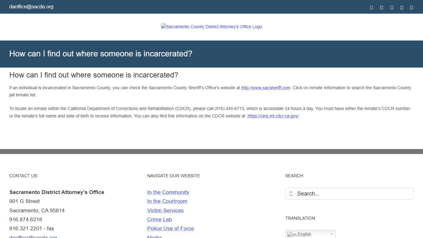 How can I find out where someone is incarcerated? – Sacramento County District Attorney's Office